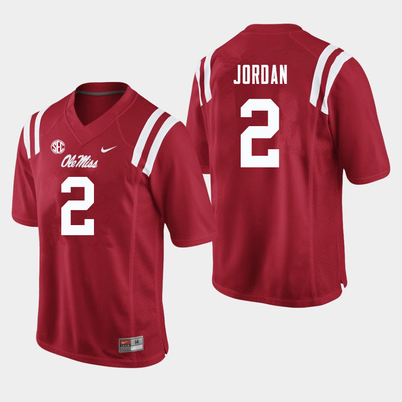 Jalen Jordan Ole Miss Rebels NCAA Men's Red #2 Stitched Limited College Football Jersey GEI5358QB